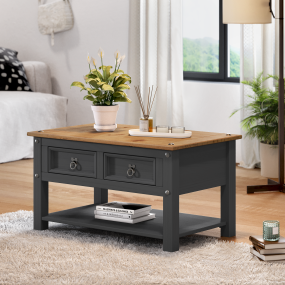 Corona Charcoal 2 Drawer Coffee Table