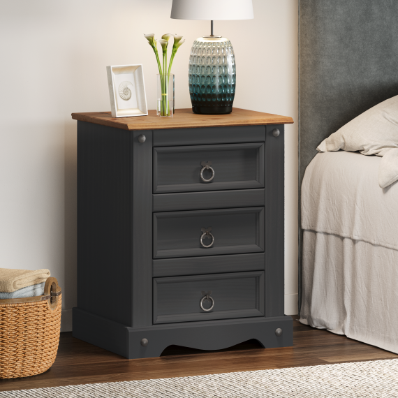 Corona Charcoal Medium 3 Drawer Bedside