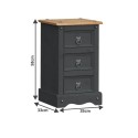 Corona Charcoal Narrow 3 Drawer Bedside