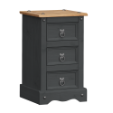 Corona Charcoal Narrow 3 Drawer Bedside