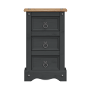 Corona Charcoal Narrow 3 Drawer Bedside