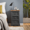 Corona Charcoal Narrow 3 Drawer Bedside