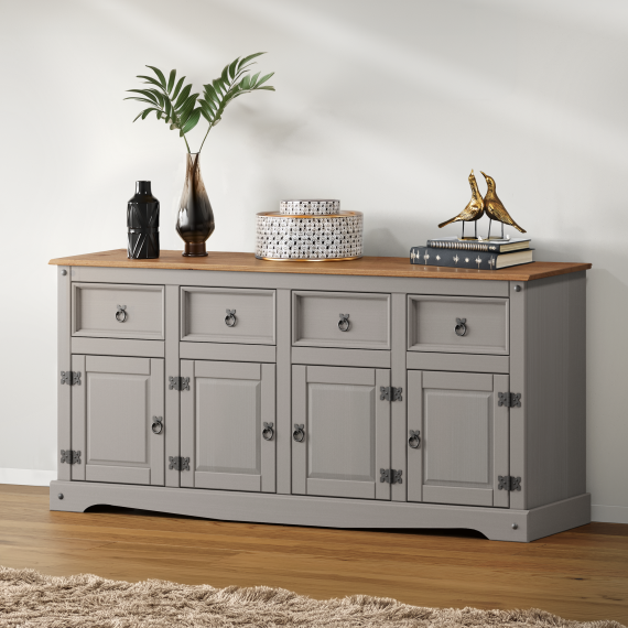 Corona Grey Wax 4 Door Sideboard