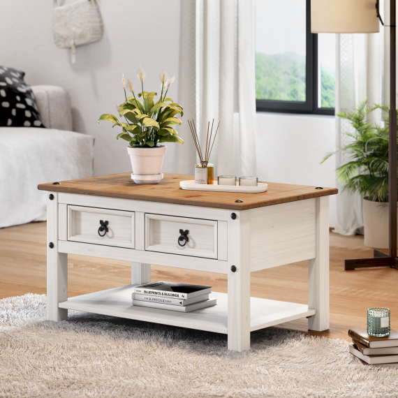 Corona White 2 Drawer Coffee Table