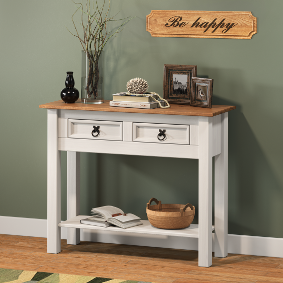 Corona White 2 Drawer Console Table