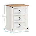 Corona White Large 3 Drawer Bedside