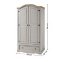 Corona Grey Wax 2 Door 1 Drawer Arch Top Wardrobe