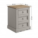 Corona Grey Wax 3 Drawer Bedside