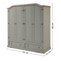 Corona Grey Wax 4 Door 2 Drawer Wardrobe