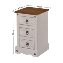 Corona White Narrow 3 Drawer Bedside