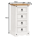 Corona White 4 Drawer Narrow Bedside