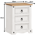 Corona White Medium 3 Drawer Bedside